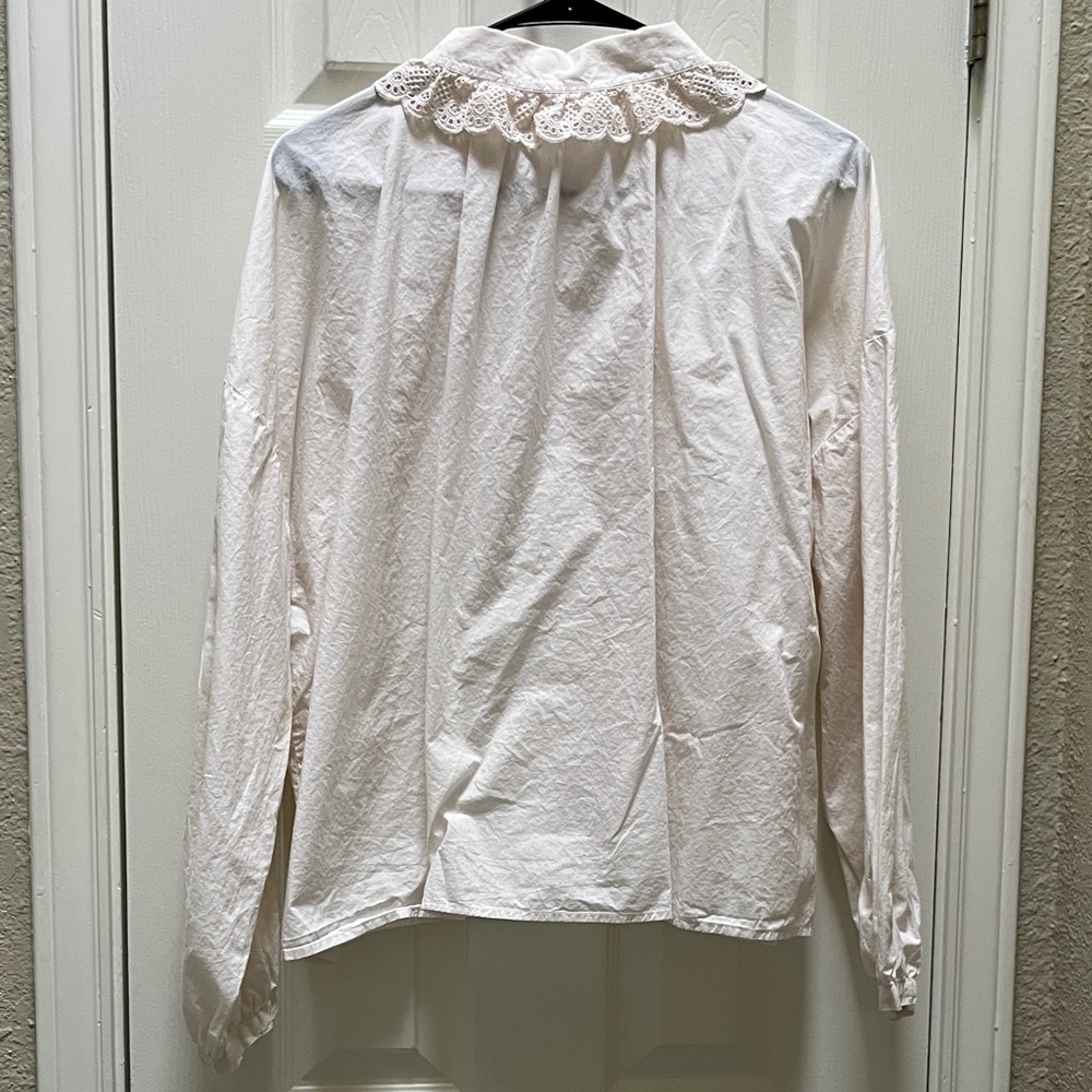 Christy Dawn Ghita Blouse in Pearl Crochet-Collar Button Down Shirt - L - Picture 8 of 9